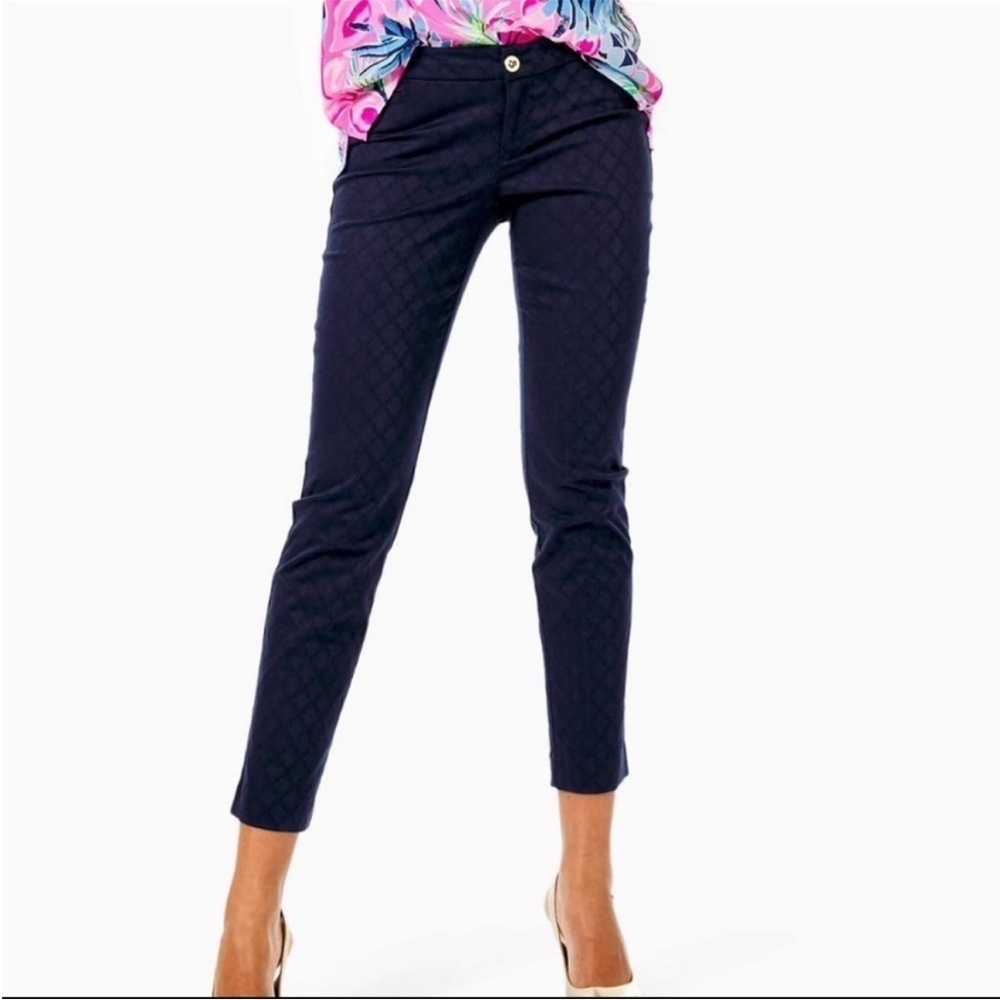LILLY PULITZER Kelly Textured Ankle Length Skinny Pant Navy Blue 29 inch Sz 4